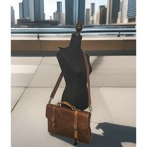 Fossil Leather Messenger Laptop Crossbody Bag Brown 16x10.5x3